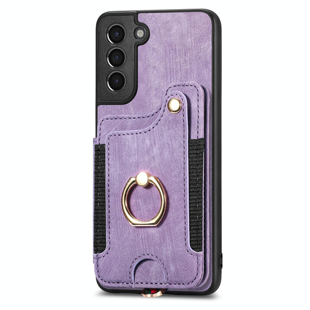 For Samsung Galaxy S21 5G Retro Skin-feel Ring Multi-card Wallet Phone Case(Purple)