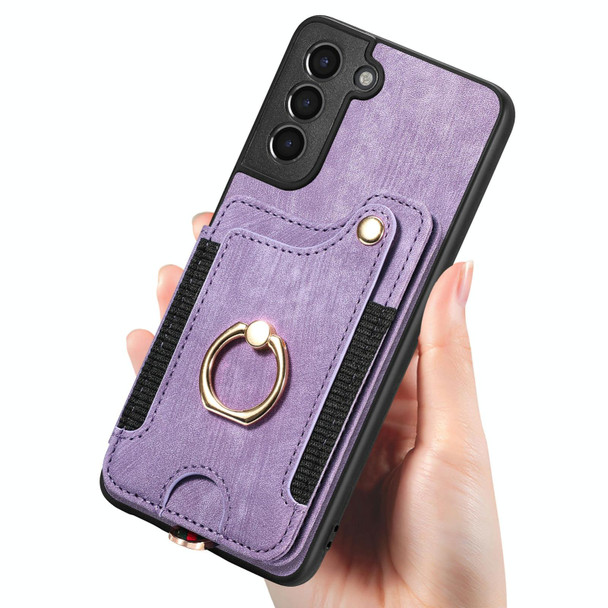 For Samsung Galaxy S21 5G Retro Skin-feel Ring Multi-card Wallet Phone Case(Purple)