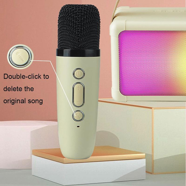 Portable RGB Lighting Effect Bluetooth Speaker Home Mini Karaoke Audio, Style: Dual Microphone+Speaker(Beige)