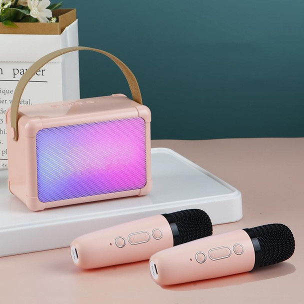 Portable RGB Lighting Effect Bluetooth Speaker Home Mini Karaoke Audio, Style: Dual Microphone+Speaker(Beige)