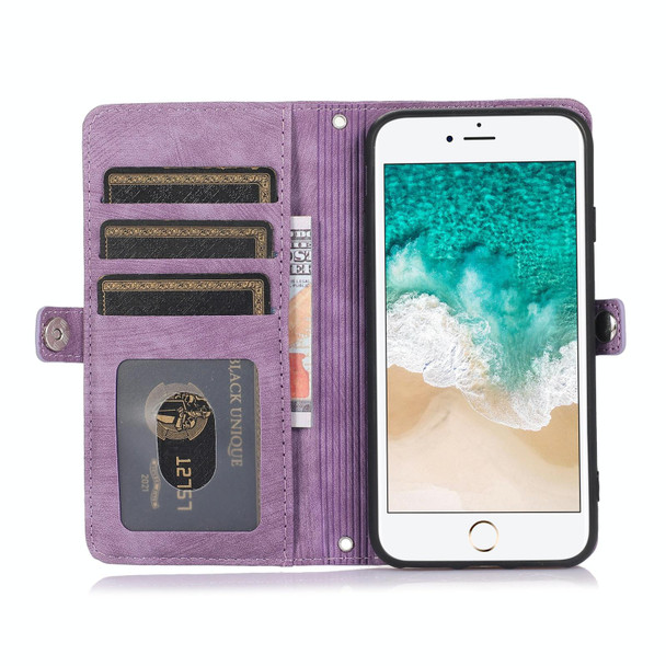 For iPhone 8 / 7 / SE 2020 2022 Zipper Card Slot Buckle Wallet Leatherette Phone Case(Purple)