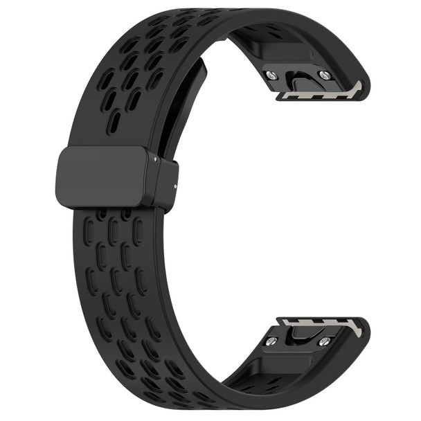 For Garmin Epix Pro Gen 2 Quick Release Holes Magnetic Buckle Silicone Watch Band(Black)