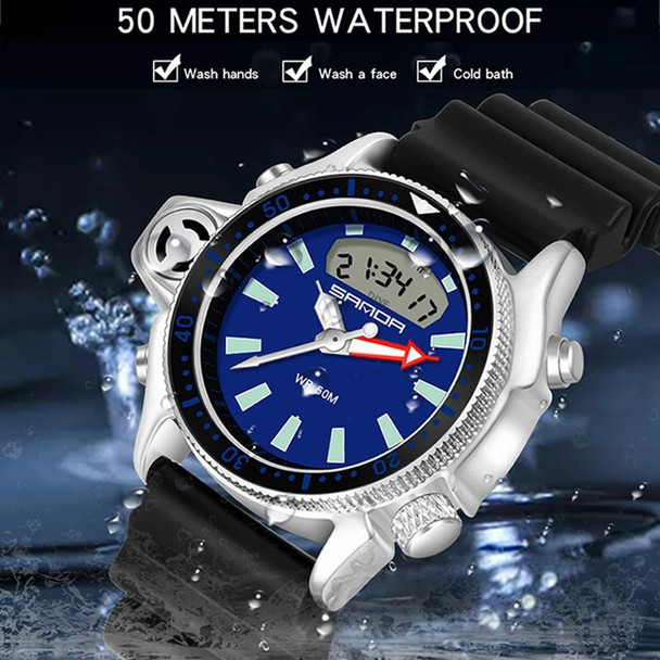 SANDA 3008 Multifunctional Men Outdoor Sports Noctilucent 50m Waterproof Digital Wrist Watch (Black Red)