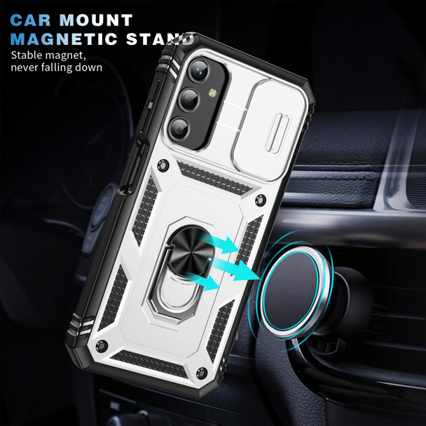 For Samsung Galaxy A25 5G Sliding Camshield TPU + PC Phone Case with Holder(White+Black)