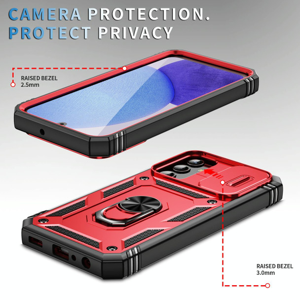 For Samsung Galaxy A25 5G Sliding Camshield TPU + PC Phone Case with Holder(Red+Black)