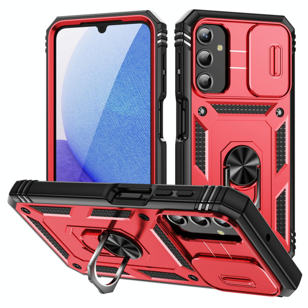 For Samsung Galaxy A25 5G Sliding Camshield TPU + PC Phone Case with Holder(Red+Black)