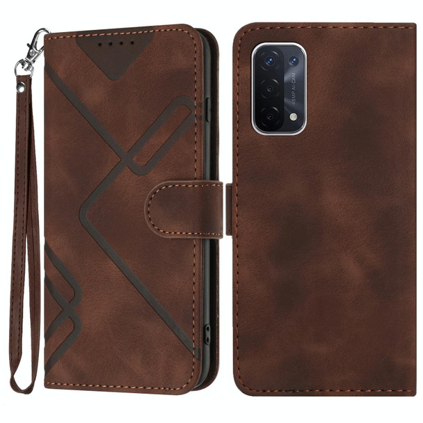 For OPPO A74 5G/A93 5G/A54 5G Line Pattern Skin Feel Leatherette Phone Case(Coffee)