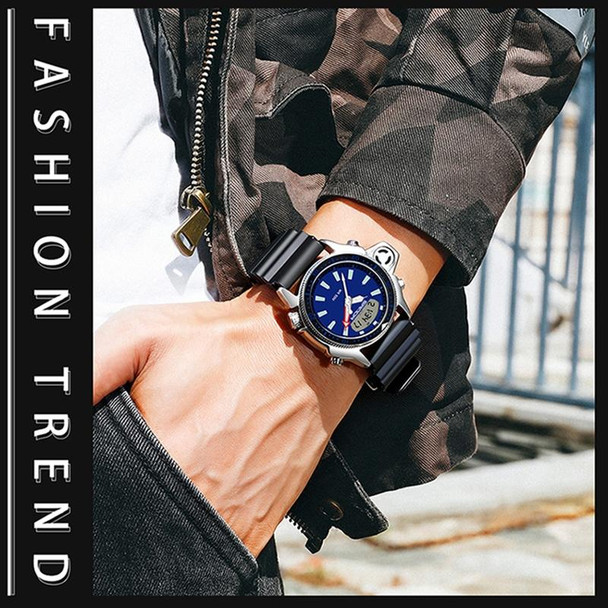 SANDA 3008 Multifunctional Men Outdoor Sports Noctilucent 50m Waterproof Digital Wrist Watch (Black Blue)