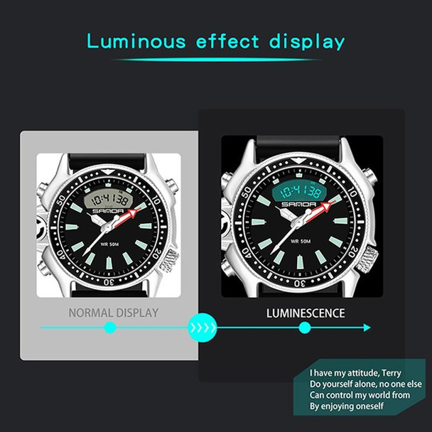 SANDA 3008 Multifunctional Men Outdoor Sports Noctilucent 50m Waterproof Digital Wrist Watch (Black Blue)