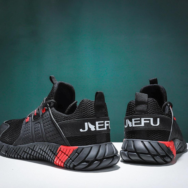 Jiefu Anti Smash And Stab Resistant Lightweight Breathable Anti Odor Flying Fabric Safety Shoes (Color:Black Size:43)
