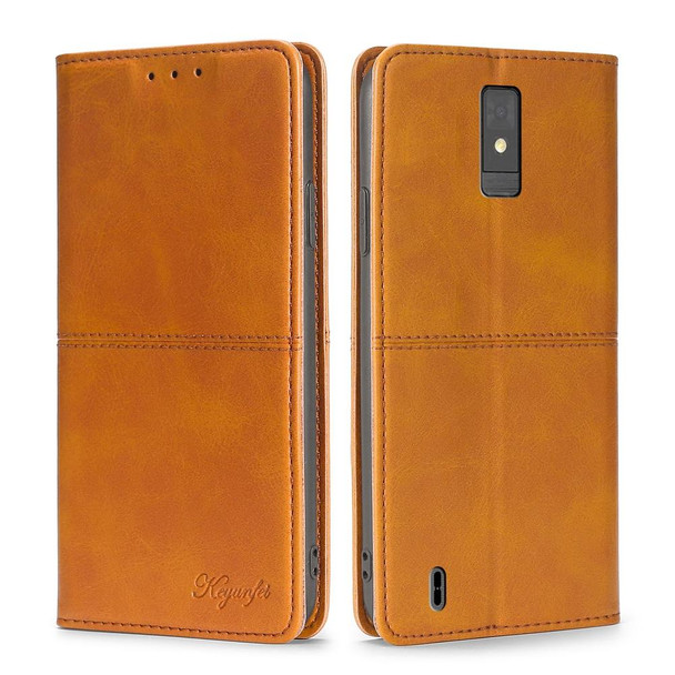 For ZTE Blade A32 Cow Texture Magnetic Horizontal Flip Leather Phone Case(Light Brown)