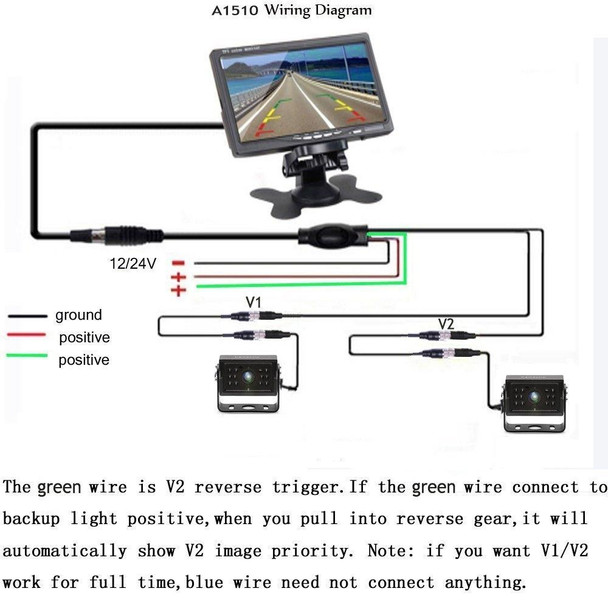 A1510 7 inch HD Car 12 IR Night Vision Rear View Backup Dual Camera Rearview Monitor, with 15m Cable