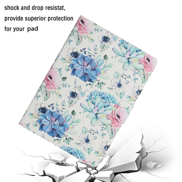 For iPad 5 Flower Pattern Horizontal Flip Leatherette Case with Card Slots & Holder(Blue Flower On White)