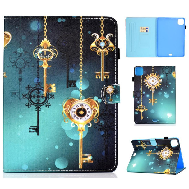 For iPad Pro 11 (2020) Sewing Thread Horizontal Painted Flat Leatherette Tablet Case with Sleep Function & Pen Cover & Anti Skid Strip & Card Slot & Holder(Antique Clock)