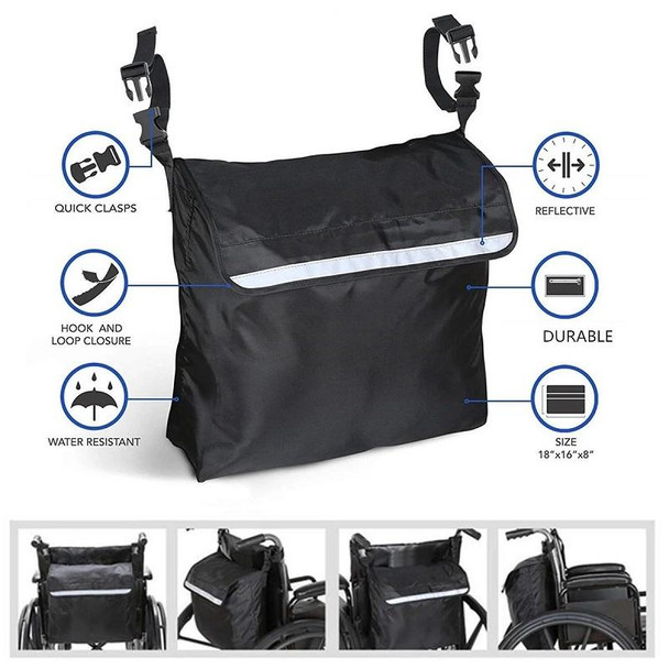 Outdoor Electric Wheelchair Armrest Storage Bag, Size: 18x16x8 inches(Black)