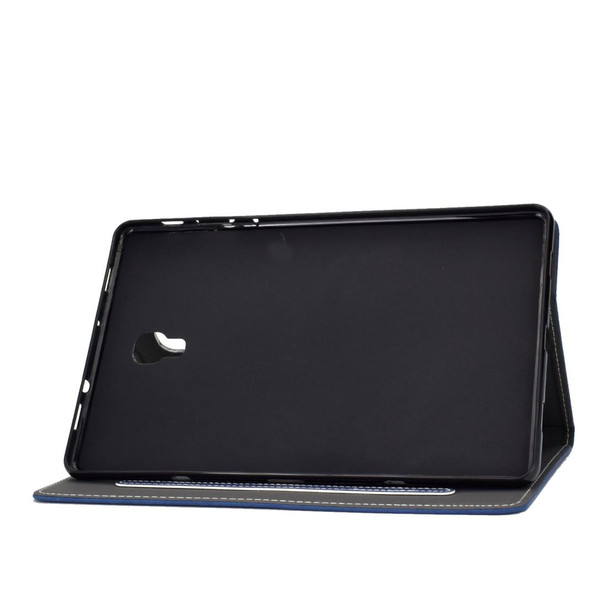 For Galaxy Tab A 10.5 T590 Embossing Sewing Thread Horizontal Painted Flat Leatherette Case with Sleep Function & Pen Cover & Anti Skid Strip & Card Slot & Holder(Blue)