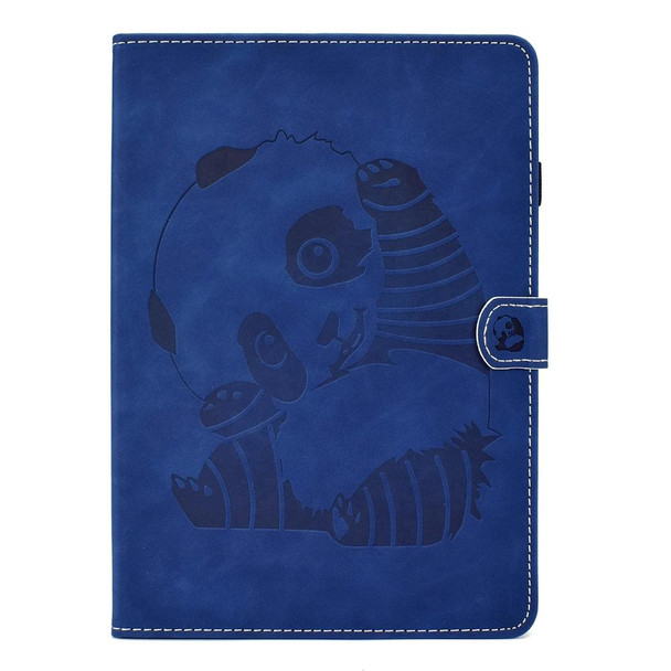 For Galaxy Tab A 10.5 T590 Embossing Sewing Thread Horizontal Painted Flat Leatherette Case with Sleep Function & Pen Cover & Anti Skid Strip & Card Slot & Holder(Blue)