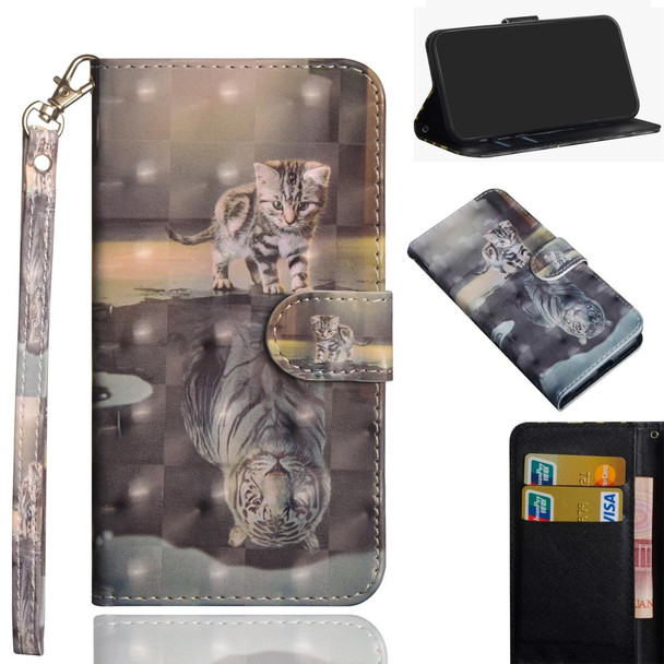 3D Painting Pattern Coloured Drawing Horizontal Flip TPU + PU Leatherette Case with Holder & Card Slots & Wallet for LG Q60 / K50(Cat Tiger)