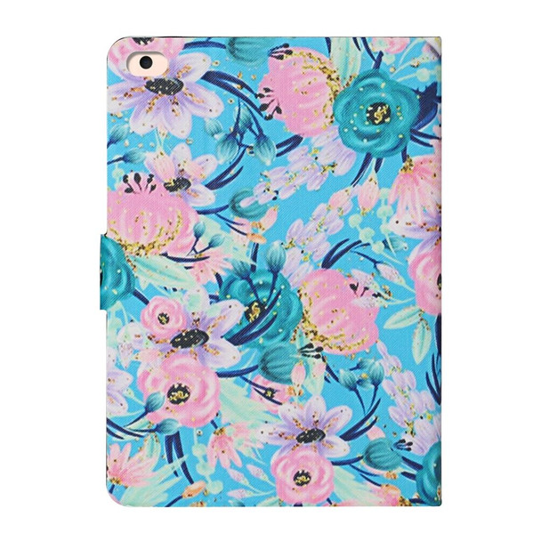 For iPad 5 Flower Pattern Horizontal Flip Leatherette Case with Card Slots & Holder(Pink Flower)