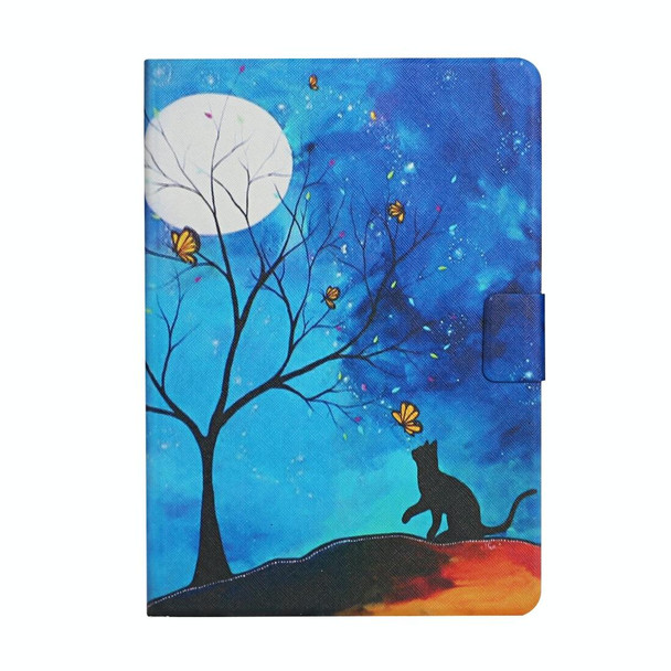 For Lenovo Tab FHD M10 Plus X606F Colored Drawing Pattern Horizontal Flip Leatherette Case with Holder & Card Slots & Sleep / Wake-up Function(Moonlight Cat)