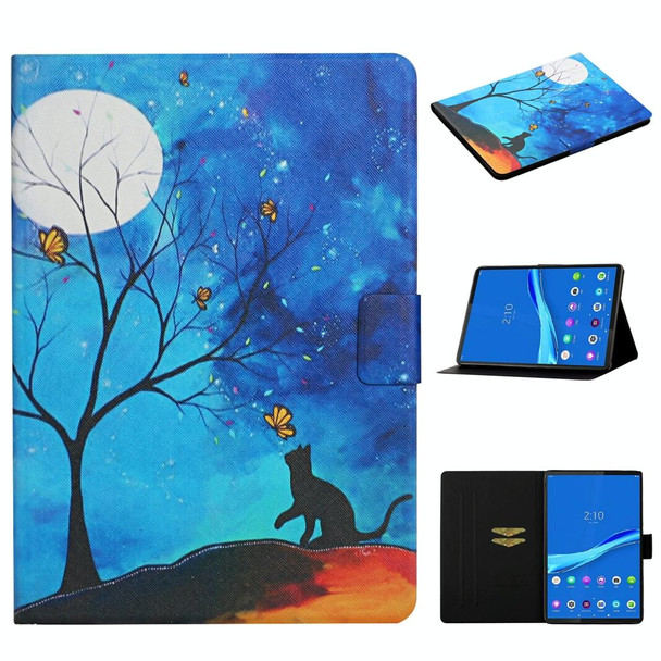 For Lenovo Tab FHD M10 Plus X606F Colored Drawing Pattern Horizontal Flip Leatherette Case with Holder & Card Slots & Sleep / Wake-up Function(Moonlight Cat)