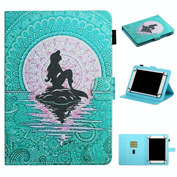 For 7 inch Universal Tablet PC Colored Drawing Pattern Horizontal Flip Leatherette Case with Holder & Card Slots(Mermaid)