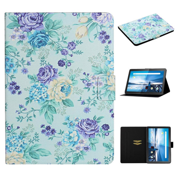 For Lenovo Tab M10  Flower Pattern Horizontal Flip Leatherette Case with Card Slots & Holder(Purple Flower)