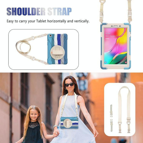 For Samsung Galaxy Tab A 8.0 (2019) T290 / T295 Shockproof Colorful Silicone + PC Protective Case with Holder & Shoulder Strap & Hand Strap (Blue)