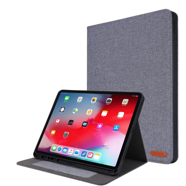 For iPad Pro 12.9(2020) Horizontal Flip TPU + Fabric PU Leatherette Protective Case with Name Card Clip(Gray)