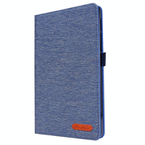 For Samsung Galaxy Tab A 8.4 (2020) Horizontal Flip TPU + Fabric PU Leatherette Protective Case with Name Card Clip(Dark Blue)
