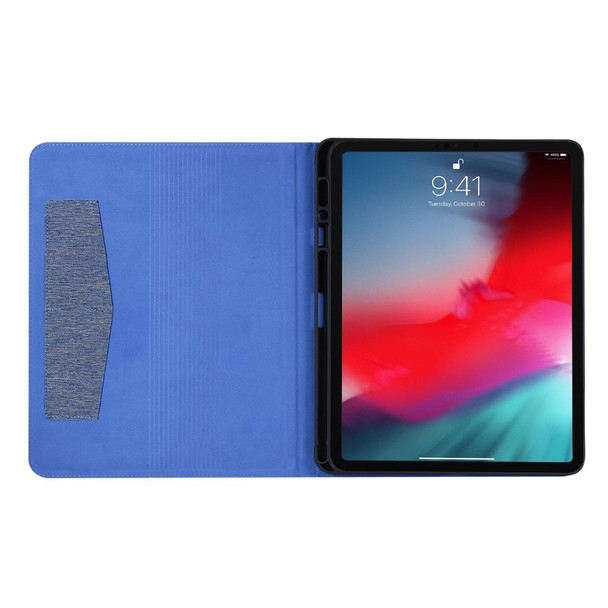 For iPad Pro 12.9(2020) Horizontal Flip TPU + Fabric PU Leatherette Protective Case with Name Card Clip(Deep Blue)