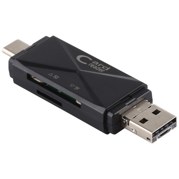 USB-C / Type-C + SD + TF + Micro USB to USB 2.0 Card Reader (Black)