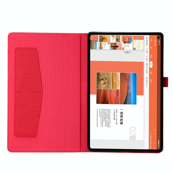 For Lenovo M10 Plus Horizontal Flip TPU + Fabric PU Leatherette Protective Case with Name Card Clip(Red)