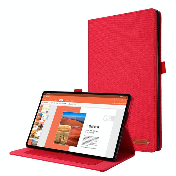 For Lenovo M10 Plus Horizontal Flip TPU + Fabric PU Leatherette Protective Case with Name Card Clip(Red)