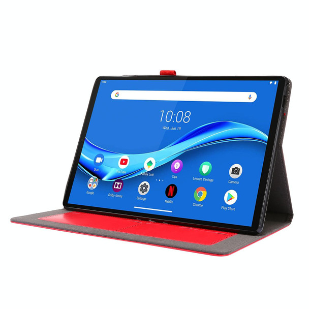 For  Lenovo Tab M10 10.1 2-Folding Business Horizontal Flip PU Leatherette Case with Card Slots & Holder(Red)