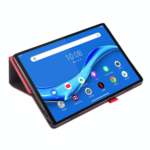 For  Lenovo Tab M10 10.1 2-Folding Business Horizontal Flip PU Leatherette Case with Card Slots & Holder(Red)