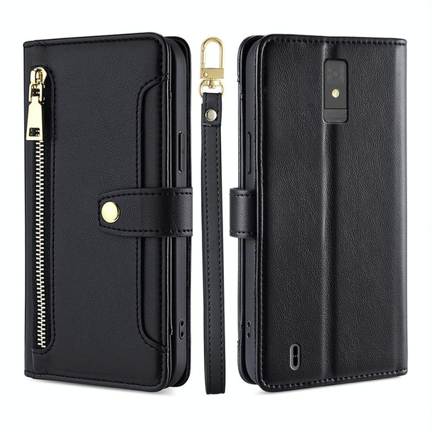 For ZTE Blade A32 Sheep Texture Cross-body Zipper Wallet Leather Phone Case(Black)