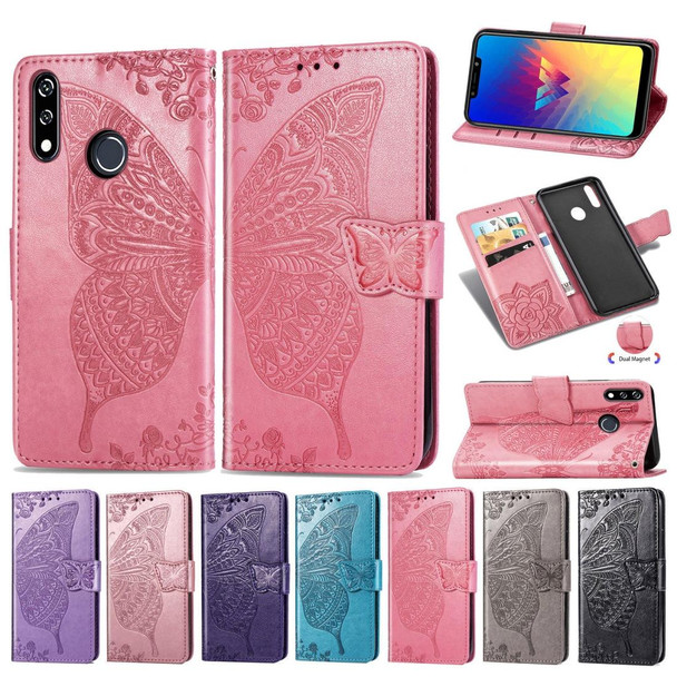 Butterfly Love Flowers Embossing Horizontal Flip Leatherette Case For LG W10 with Holder & Card Slots & Wallet & Lanyard(Lighe Purple)