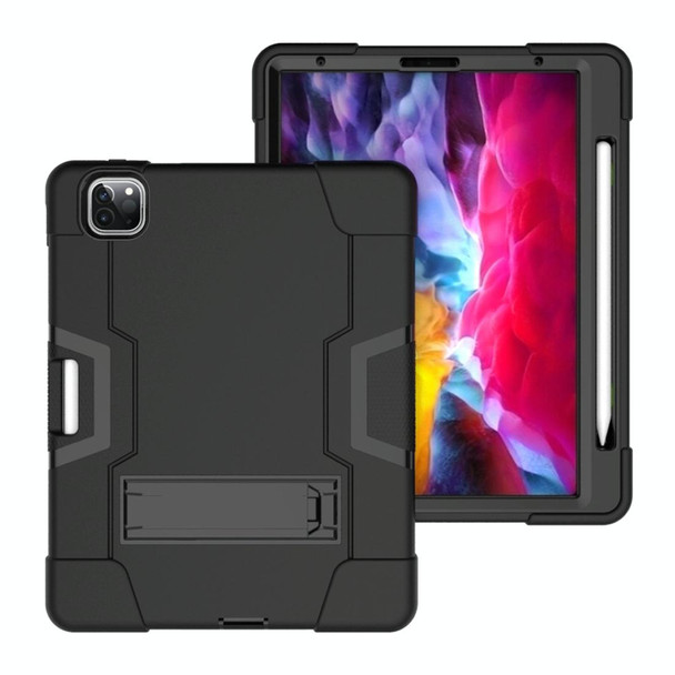 For iPad Pro 12.9 2021 / 2020 / 2019 Contrast Color Silicone + PC Protective Tablet Case with Holder(Black)