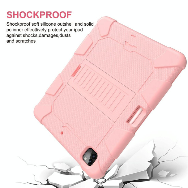 For iPad Pro 12.9 (2018) / (2020) Shockproof Two-Color Silicone Protective Tablet Case with Holder(Rose Gold)