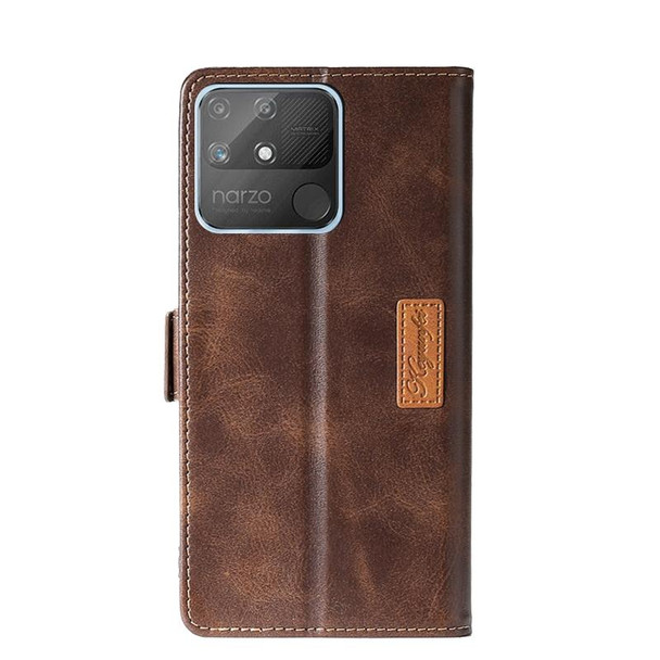 For OPPO Realme Narzo 50A Contrast Color Side Buckle Leatherette Phone Case(Dark Brown + Gold)