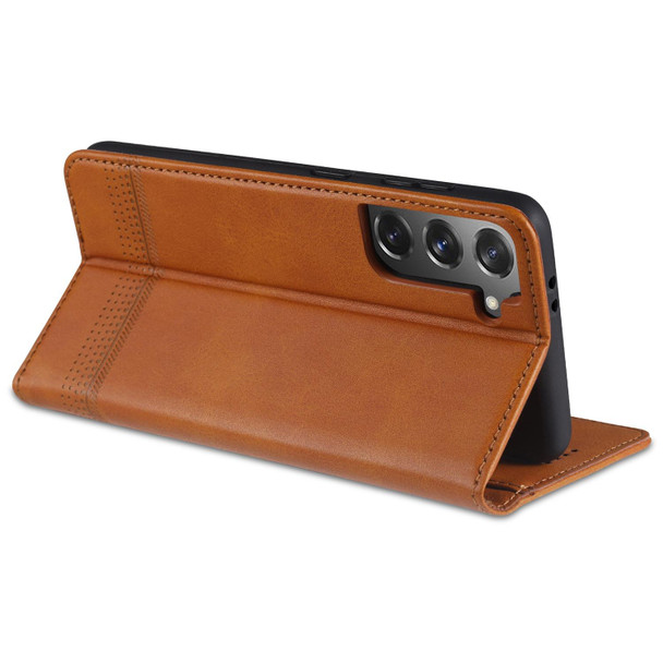 For Samsung Galaxy S21 5G AZNS Magnetic Calf Texture Horizontal Flip Leatherette Case with Card Slots & Holder & Wallet(Light Brown)