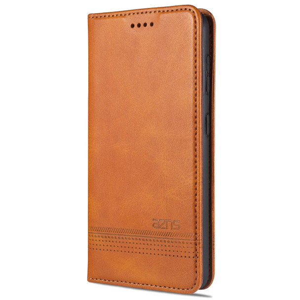 For Samsung Galaxy S21 5G AZNS Magnetic Calf Texture Horizontal Flip Leatherette Case with Card Slots & Holder & Wallet(Light Brown)