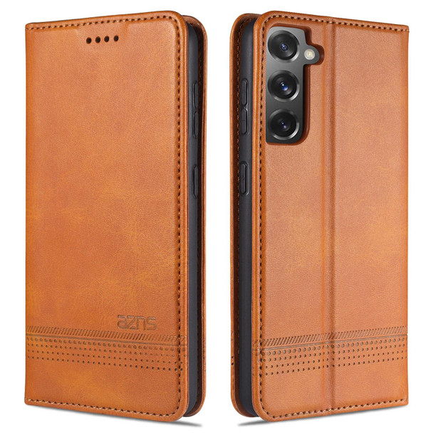 For Samsung Galaxy S21 5G AZNS Magnetic Calf Texture Horizontal Flip Leatherette Case with Card Slots & Holder & Wallet(Light Brown)
