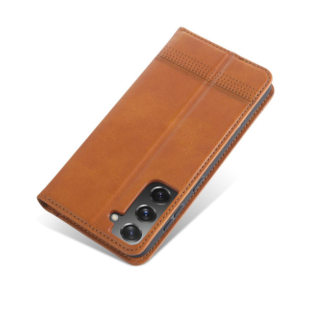 For Samsung Galaxy S21 5G AZNS Magnetic Calf Texture Horizontal Flip Leatherette Case with Card Slots & Holder & Wallet(Light Brown)