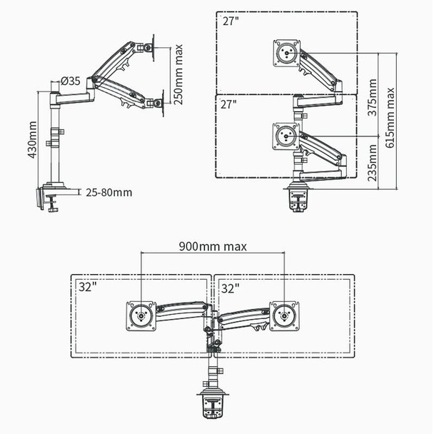 NB H180 Column Type Dual-screen Monitor Holder Desktop Rotating Lifting Computer Monitor Base Hanger (Black)