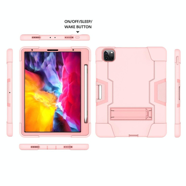 For iPad Pro 12.9 2021 / 2020 / 2019 Contrast Color Silicone + PC Protective Tablet Case with Holder(Rose Gold)