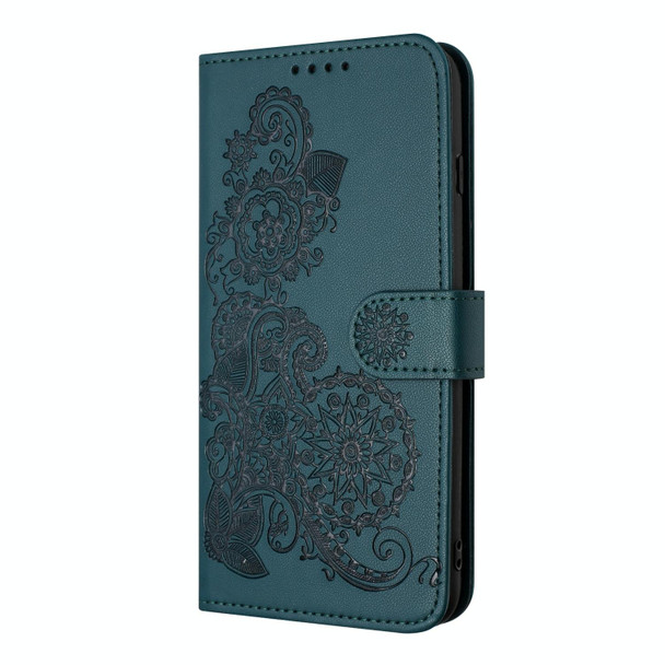 For Google Pixel 6 Datura Flower Embossed Flip Leatherette Phone Case(Dark Green)