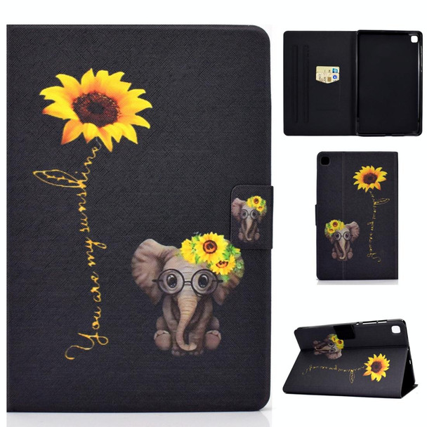 For Samsung Galaxy Tab S6 Lite P610 / P615 Voltage Painted Pattern Tablet PC Protective Leatherette Case with Bracket & Card Slots & Sleep / Wake-up & Anti-skid Strip(Chrysanthemum Elephant)