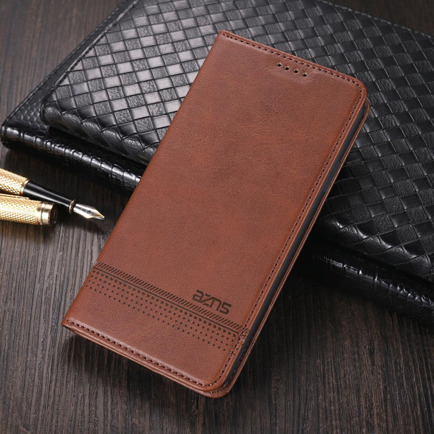 For Samsung Galaxy S21 5G AZNS Magnetic Calf Texture Horizontal Flip Leatherette Case with Card Slots & Holder & Wallet(Dark Brown)